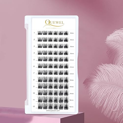 Miniatura 9 de QUEWEL 72 pestañas postizas individuales de raíz ancha, rizo CD, longitud de 0.315-0.630 in, suaves y para uso personal en casa (natural02-D-10)