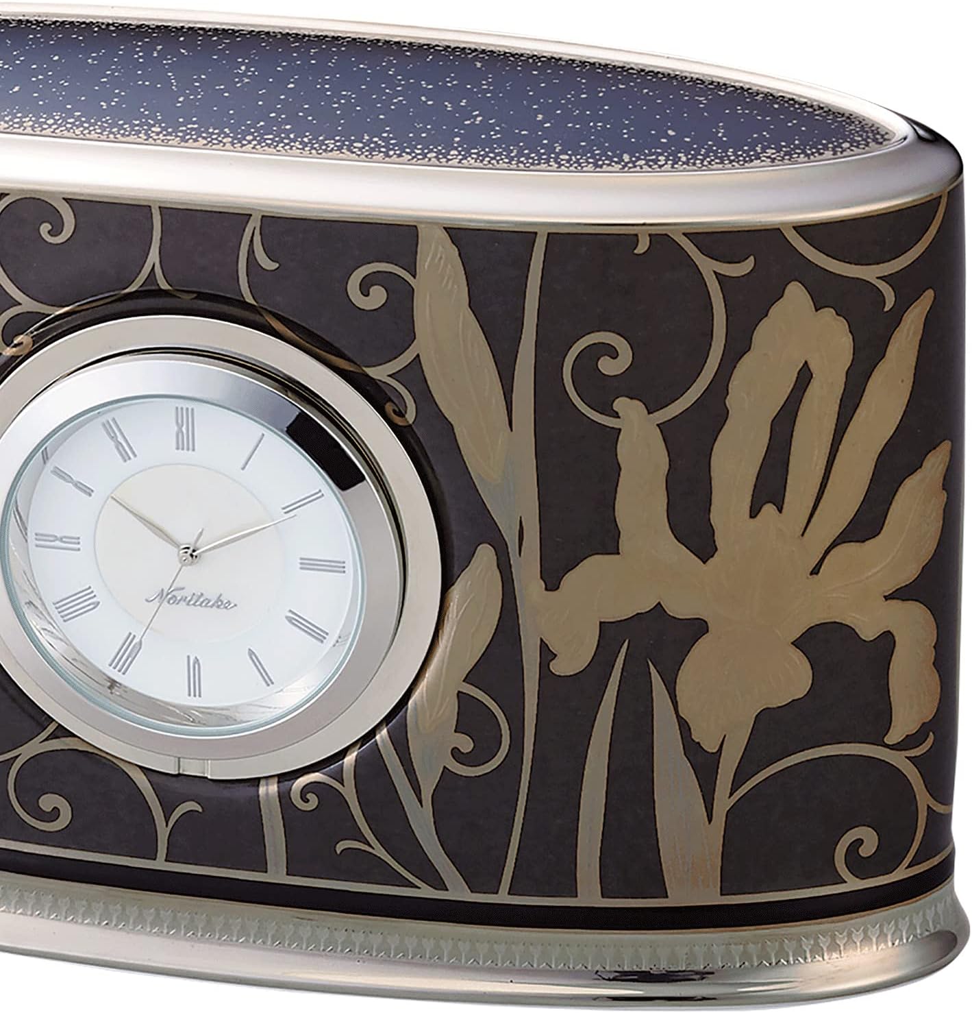Noritake Y93584/978L Table Clock, Height: Approx. 3.5 inches (9 cm), Width: Approx. 6.1 inches (15.5 cm), Depth: Approx. 2.2 inches (5.5 cm), Iris, 1 Piece, Brown, Bone China, Dark Brown