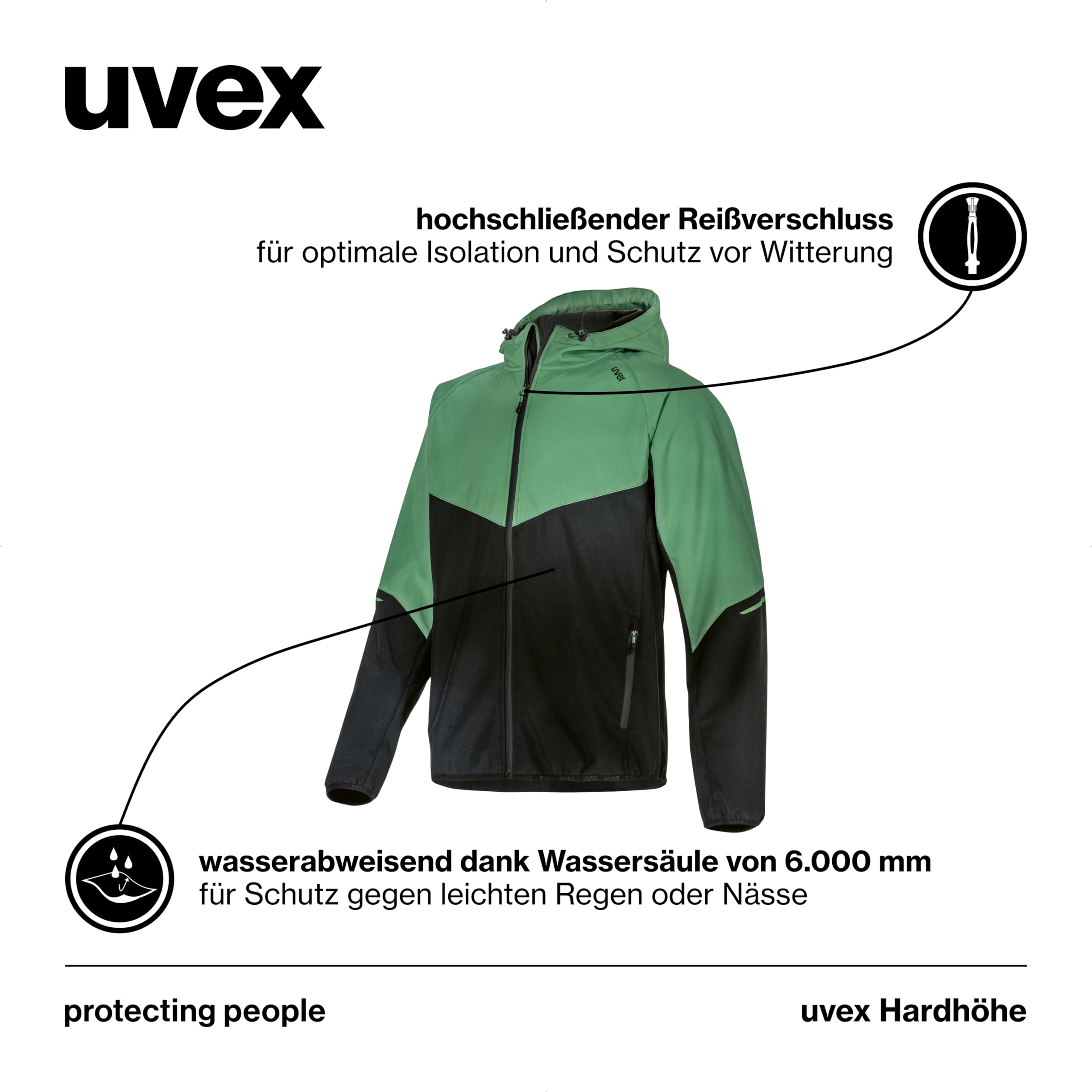 Uvex Veste Softshell Hardhöhe - Veste de Loisirs déperlante en Polyester recyclé avec capuche réglable