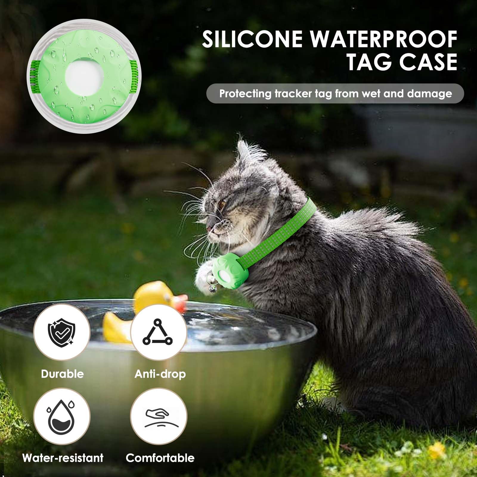 Rastreador GPS para gatos, collar rastreador de gatos con hebilla elástica de seguridad, compatible con Apple Find My App (solo iOS), sin tarifa mensual, impermeable (rastreador blanco, collar