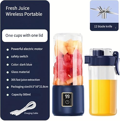 Miniatura 8 de Licuadora portátil, mini exprimidor, licuadora portátil de 16.9 fl oz, 12 cuchillas perfectas para mezclar, pequeña, conveniente, multifuncional,