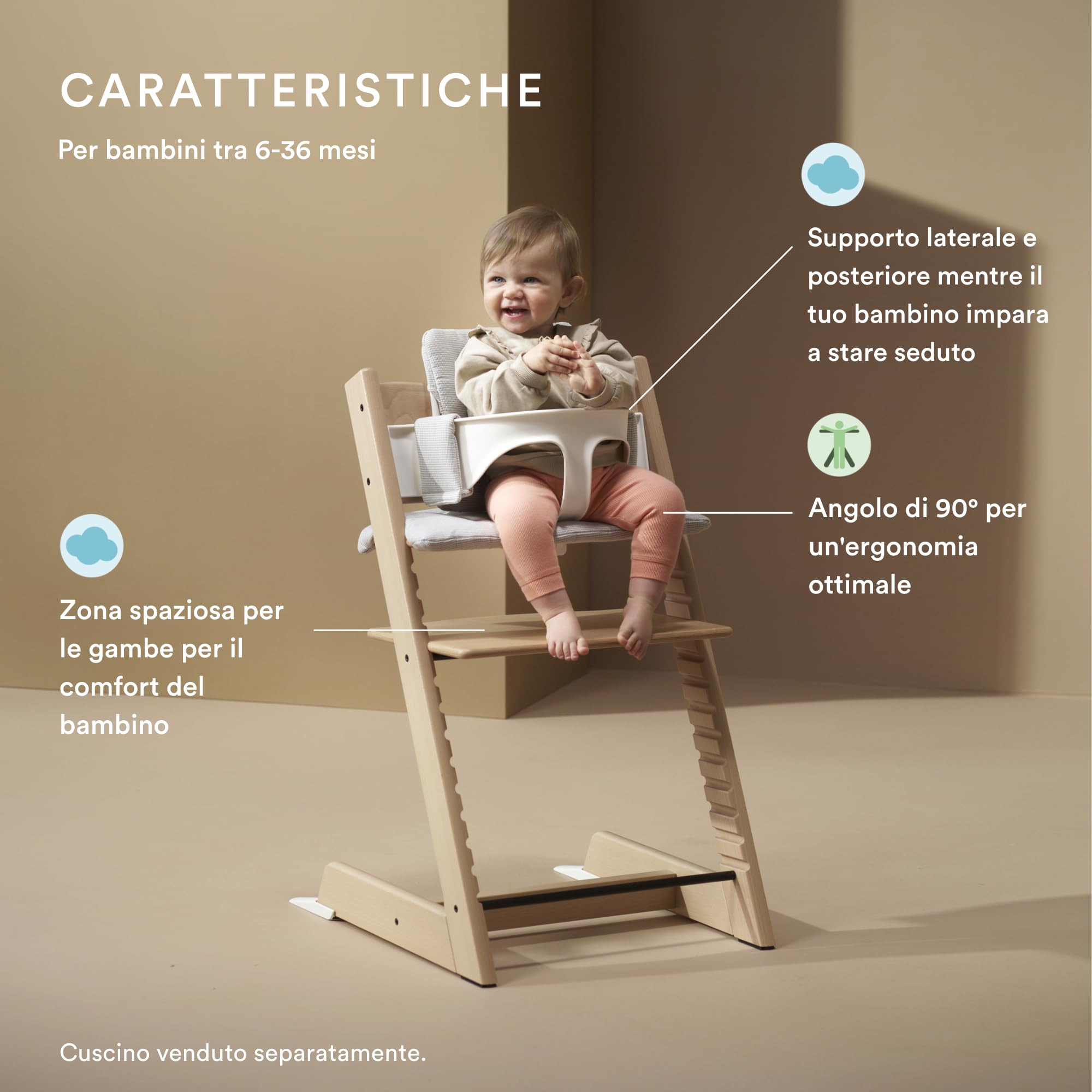 Stokke Tripp Trapp Seggiolone Natural con Vassoio Bianco per Bambini 6-36 Mesi