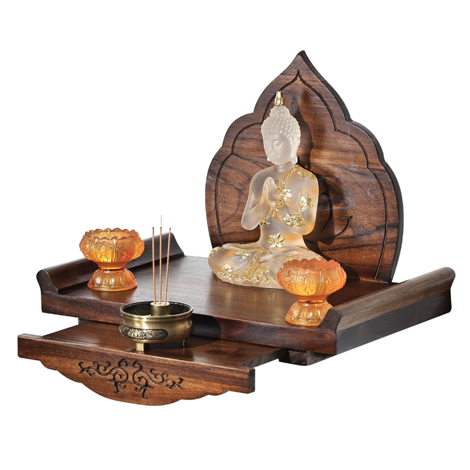 Altar budista de pared para meditación y oración en espacios pequeños