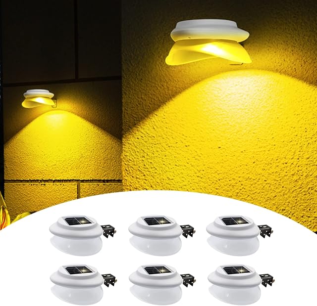 Solar Fence Gutter Lights Outdoor, LED Solar Powered Garden Lights Waterproof, Bright Security Lamp for Garden Fence Wall Gazebo Porch Pathway (Warm 6PC)