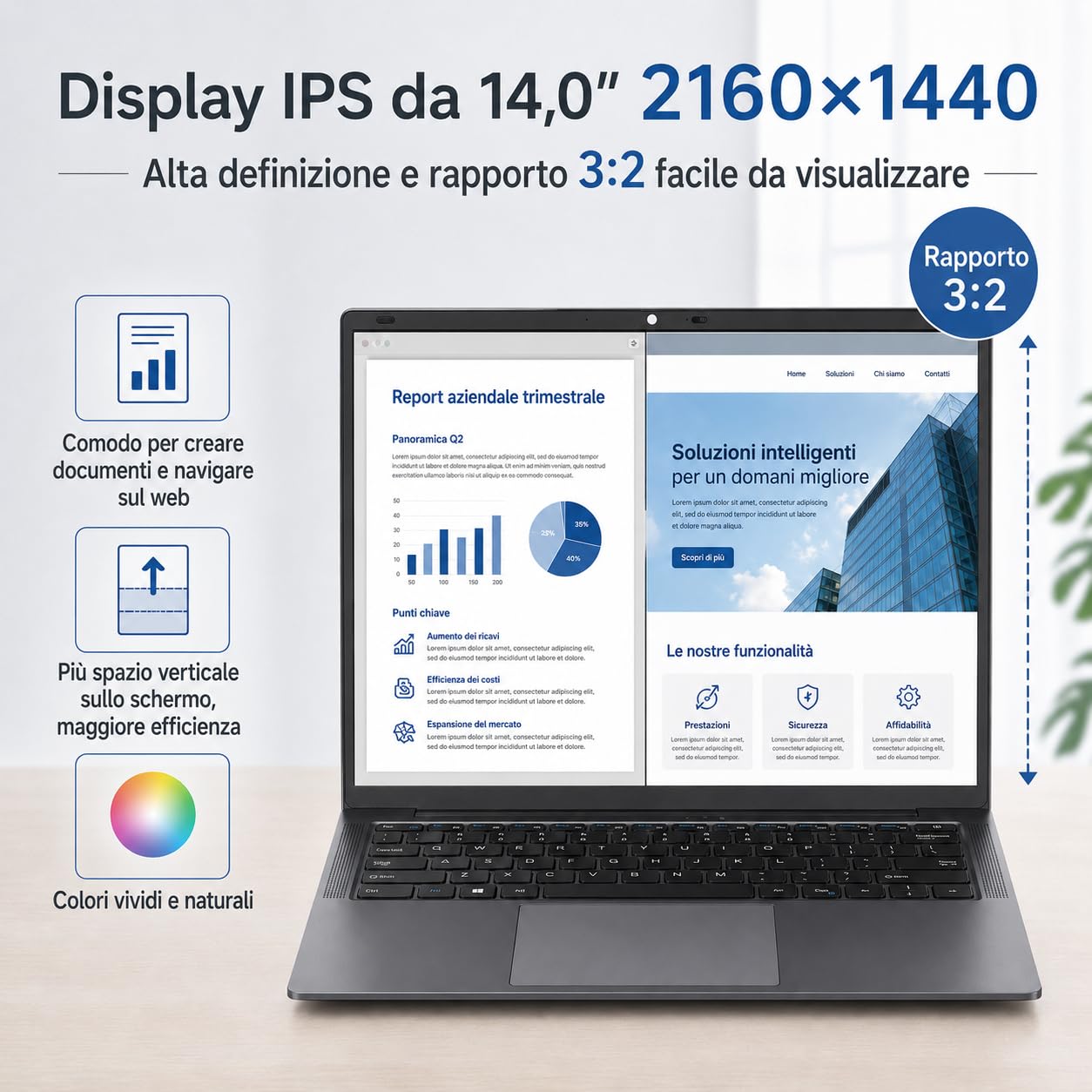 2026 PC Portatile 14 Pollici 2K IPS (2160×1440), m3-8100Y fino a 3.4GHz/16GB+512GB SSD, Windows 11/USB 3.0/Ultra-Sottile, con Copritastiera Italiana (Grigio)