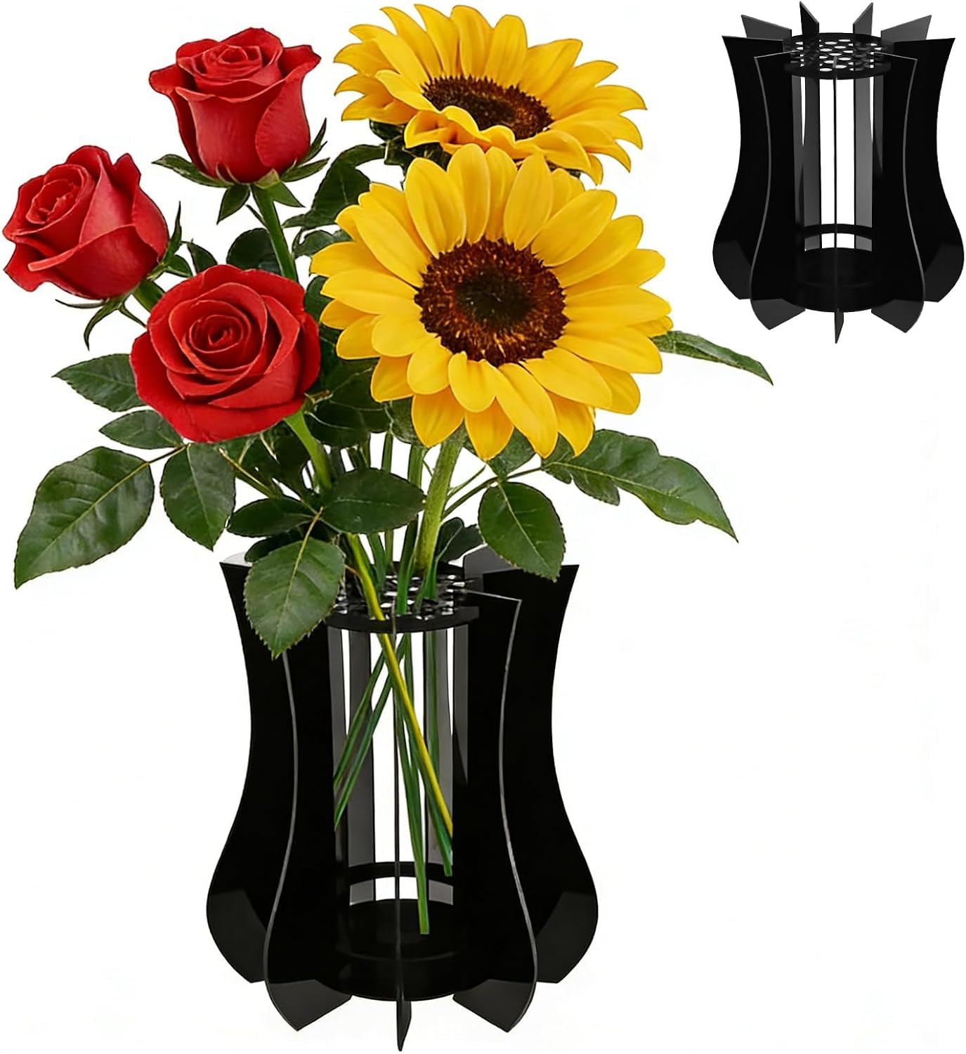 Vase for Lego Flowers Bouquet, Upgraded Thickened Acrylic Display Holder for Lego Botanical Collections Roses Sunflowers, for Flower Building Set Adult Gift Display Stand for Roses Orchid Sunflower