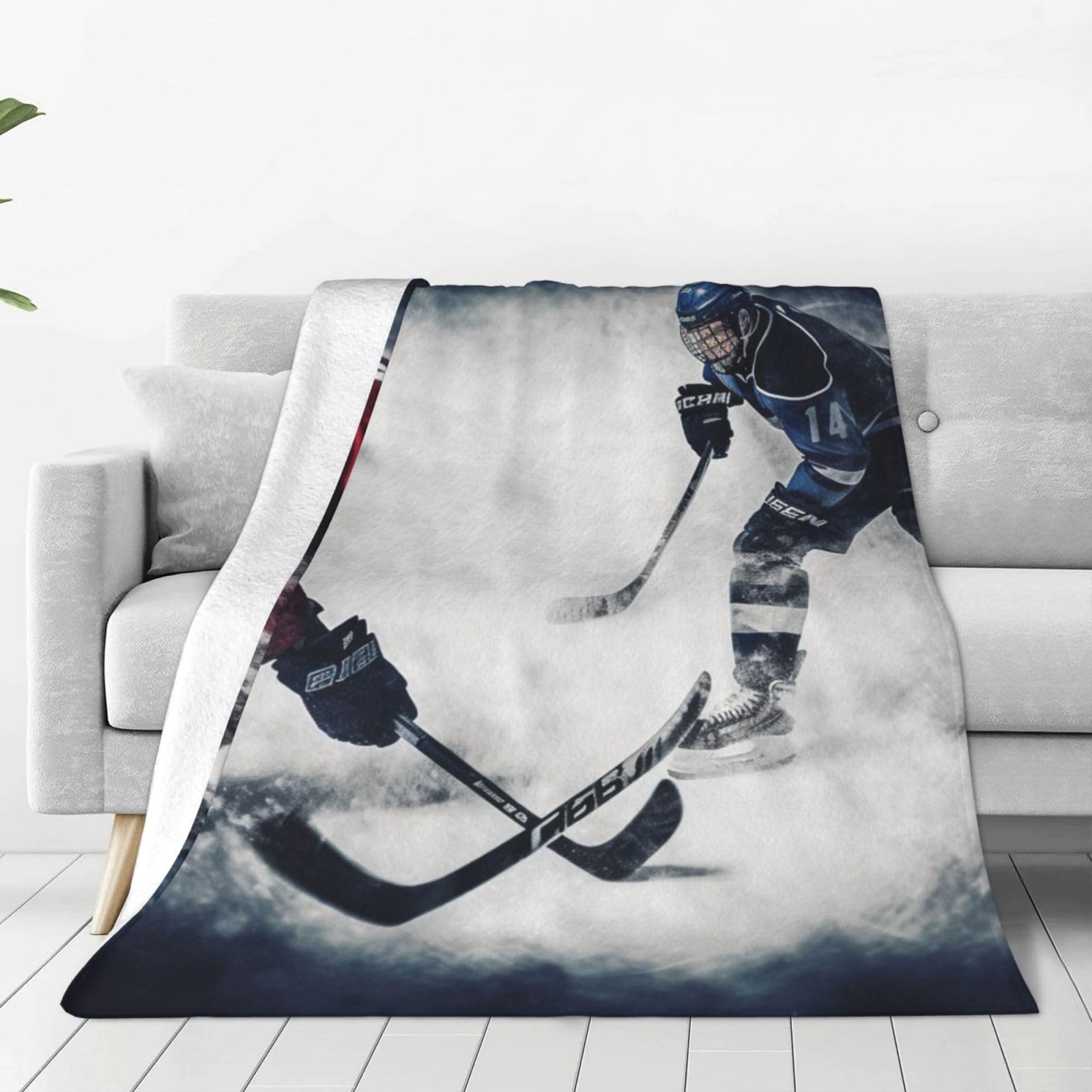 KLOPH Ice Hockey Art Throw Blanket 60"x50" Flannel Fluffy Warm Blanket for Couch, Reversible Plush Blankets for Bed, Comfy Fuzzy Blanket for Sofa, Plush Lightweight-Blankets for All Season