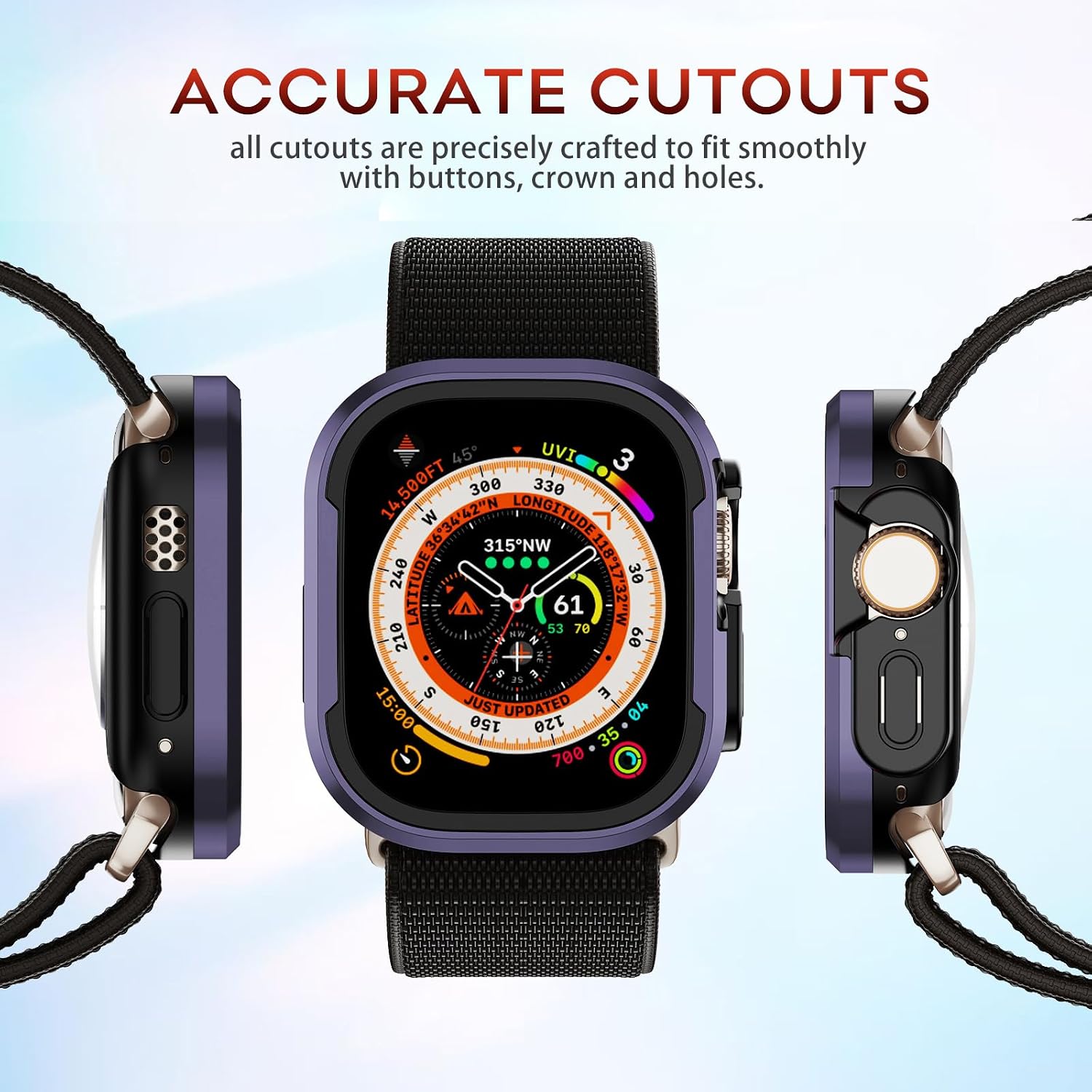 Matte Metal Case Fit for Apple Watch Ultra 3/2/1 49mm Case Bumper, [Matte Aluminum Bezel] + [Soft TPU Bumper] Max Anti-Scratch & Military-Grade Protective Cover for iWatch 49mm Accessories - Purple