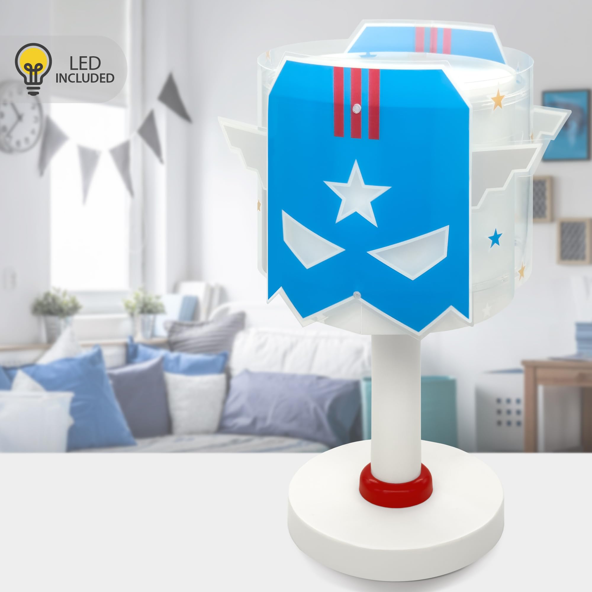 Dalber Lampada da tavolo o comodino per bambini Blue Hero Eroe, 61811N, G4-4W LED - Lampadina inclusa
