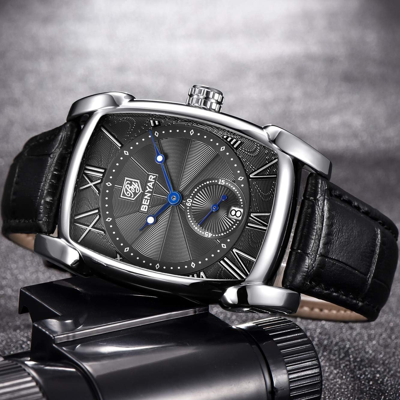 BENYAR Rectangle Wrist Watch for Men with Leather Strap, Men's Retro Fashion Casual Classic Watches Perfect Gifts for Friend