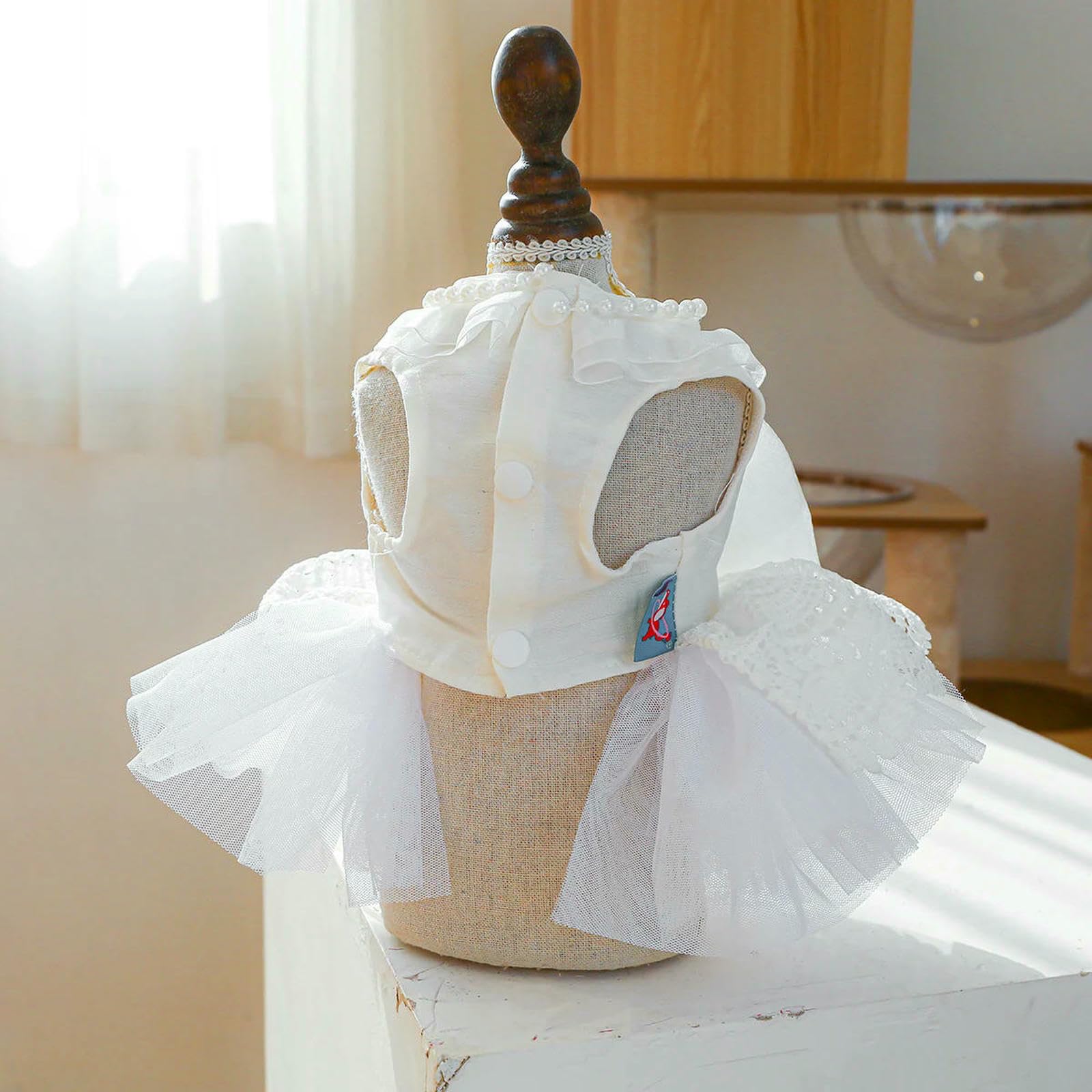 Vestiti per Cani Cane in Pizzo di Lusso da Cane Sposa Costume Morbido Comodo Abito da Matrimonio per Cani da Sposa Abbigliamento per Animali-Bianco-XL