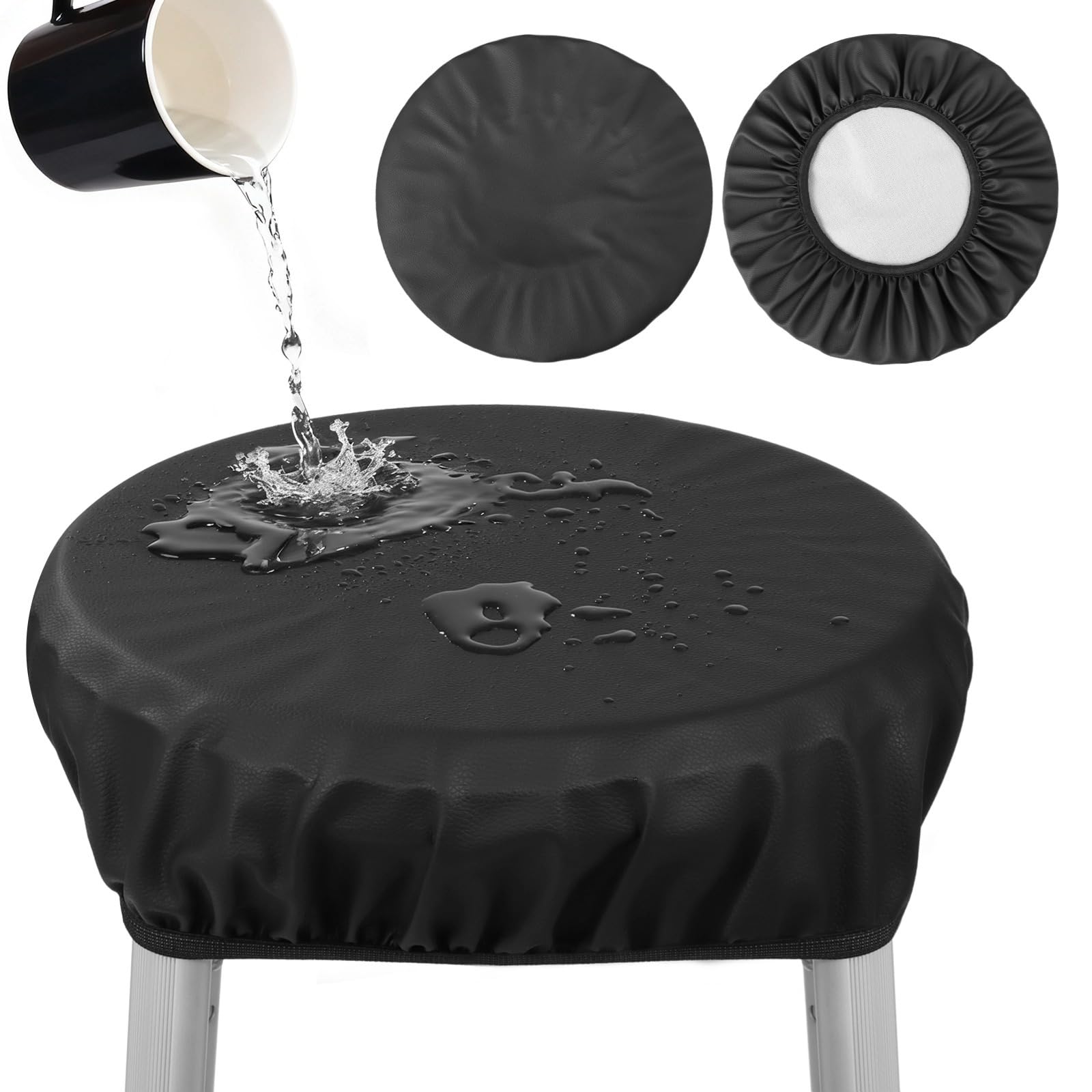2 Stück Hockerbezug, wasserdichtes PU-Leder, passend für 42,9–45 cm, elastischer Schonbezug für runde Barhocker, Salonstuhl, kratzfest