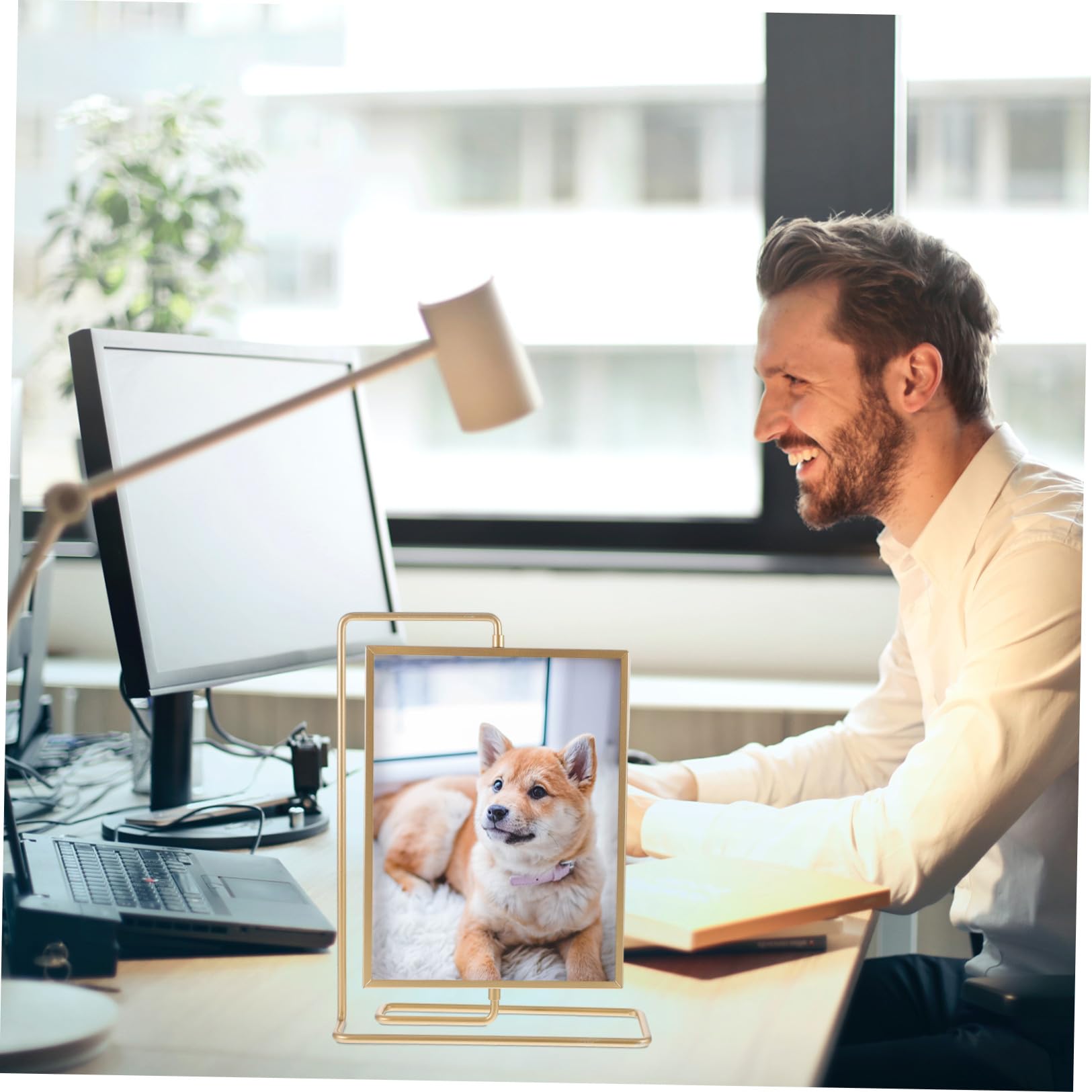 Artibetter Marco de Fotos Dorado Giratorio de 8 Pulgadas de Doble Cara Estructura Metálica y Acrílica para Decoración de Hogar y Mesa