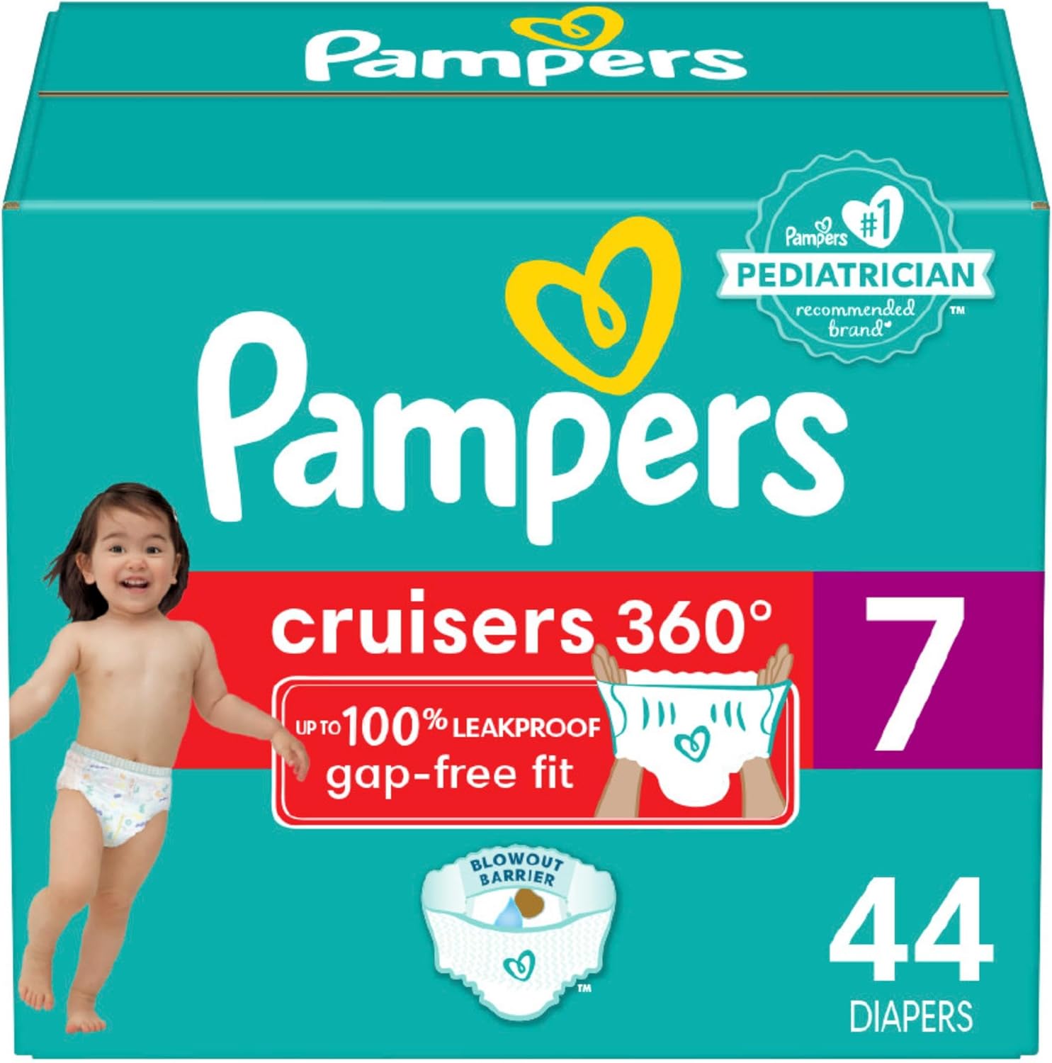 Pampers Cruisers 360 Diapers  Size 7, 44 Count, PullOn Disposable Baby Diapers, GapFree Fit
