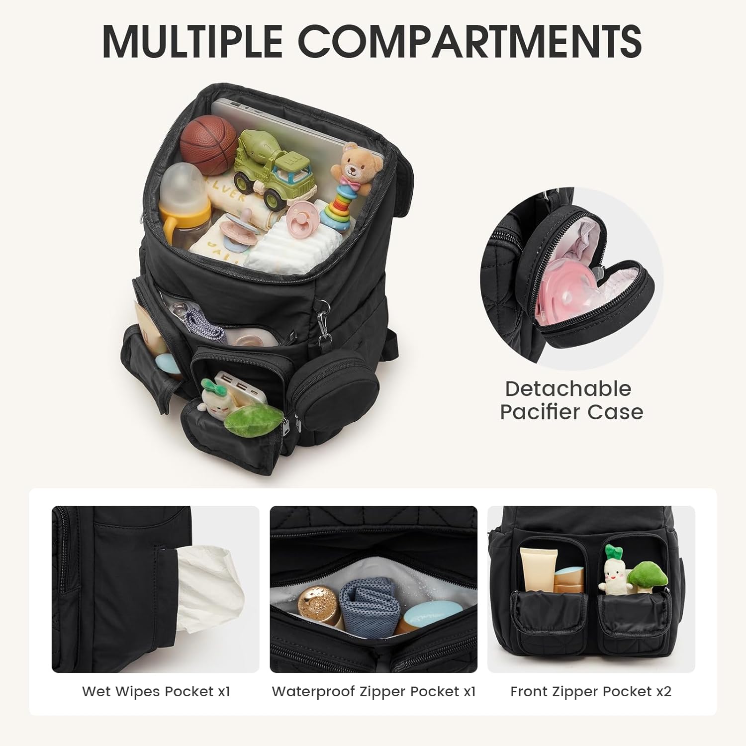 G4Free Diaper Bag Backpack for Moms Dads Travel Baby Bag with Pacifier Case & Insulated Pockets,Black