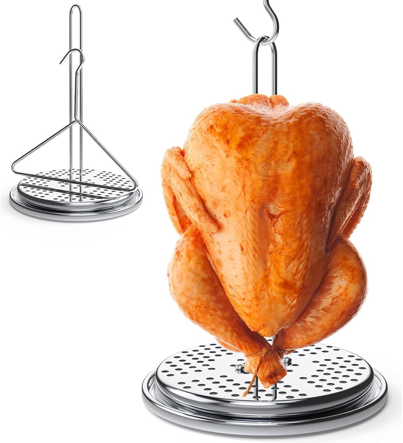 Perforated Turkey Fryer Hook with Base Rack, Stainless