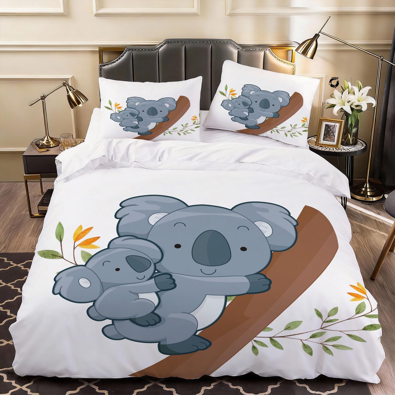3D Koala Animal Cartoon Duvet Cover Childrens Bedding Double Bed Set, Soft Microfiber Comforter Cover Printed with Zipper Closure Quilt Coverr 200x200 cm and 2 Pillowcases