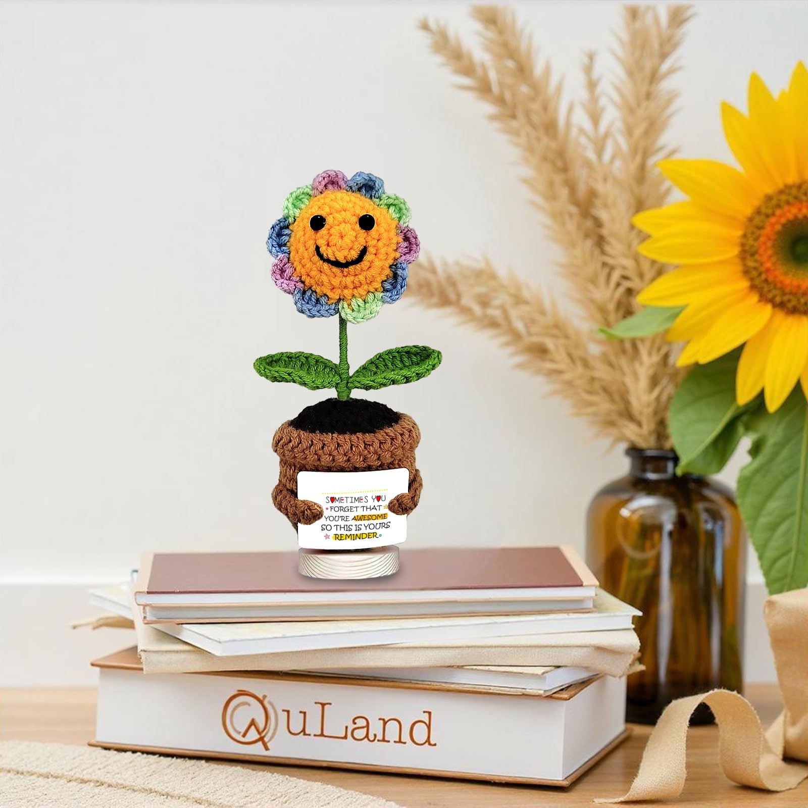 Inspirational Gifts for Men and Women - Hand Made Sunflower Crochet on The Front - Christmas, Birthday and Thank-You Gifts for Colleagues, Sisters, Friends, Teachers and Family (Sunflower-1)
