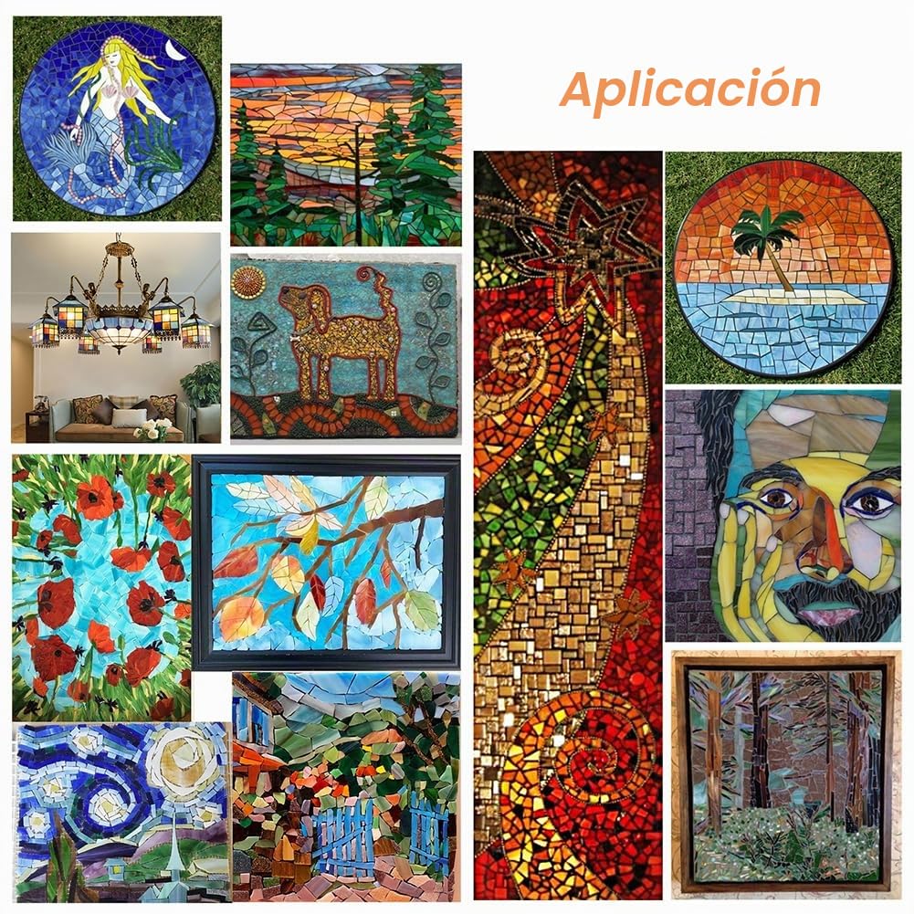 PandaHall 10 Hojas Vidrio de 10 Colores 10x10cm Grandes mosaicos de Vidrio de Catedral Azulejos de Mosaico de Variedad Verde y Azul para proyectos de Pasatiempos de Vidrio y mosaicos