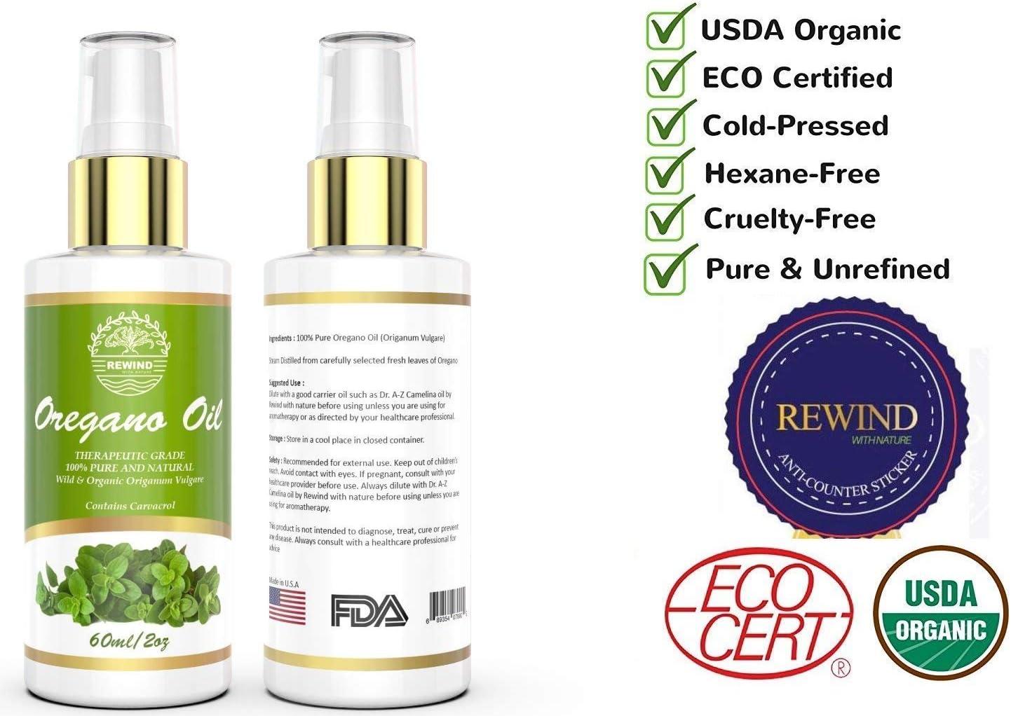 Oregano Oil Organic 2oz Pure Essential Oil Natural Wild Now Carvacrol Oreganol Oil Pump Spray Easy to Apply No Mess 60ml 2Floz : Health & Household