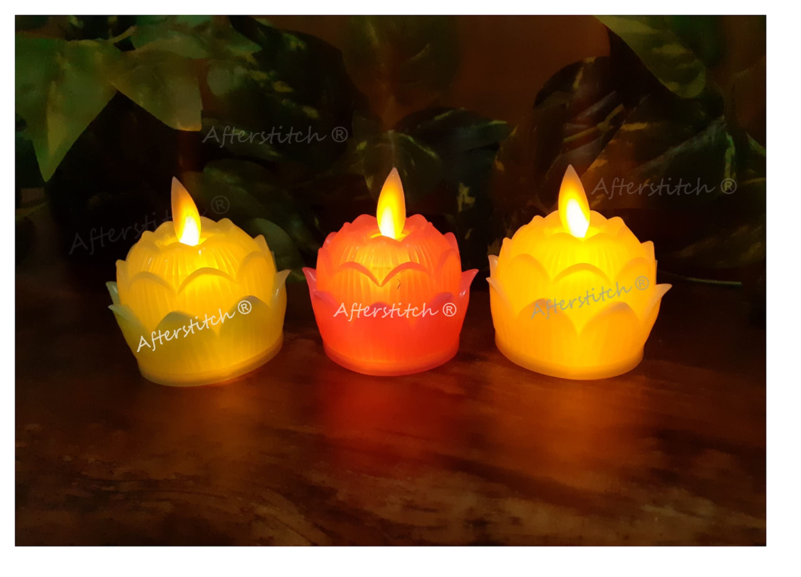AFTERSTITCH Dancing Flame LED Candles 3pcs Flower Design Battery Operated Flickering Moving Lights for Home Decor-image-23