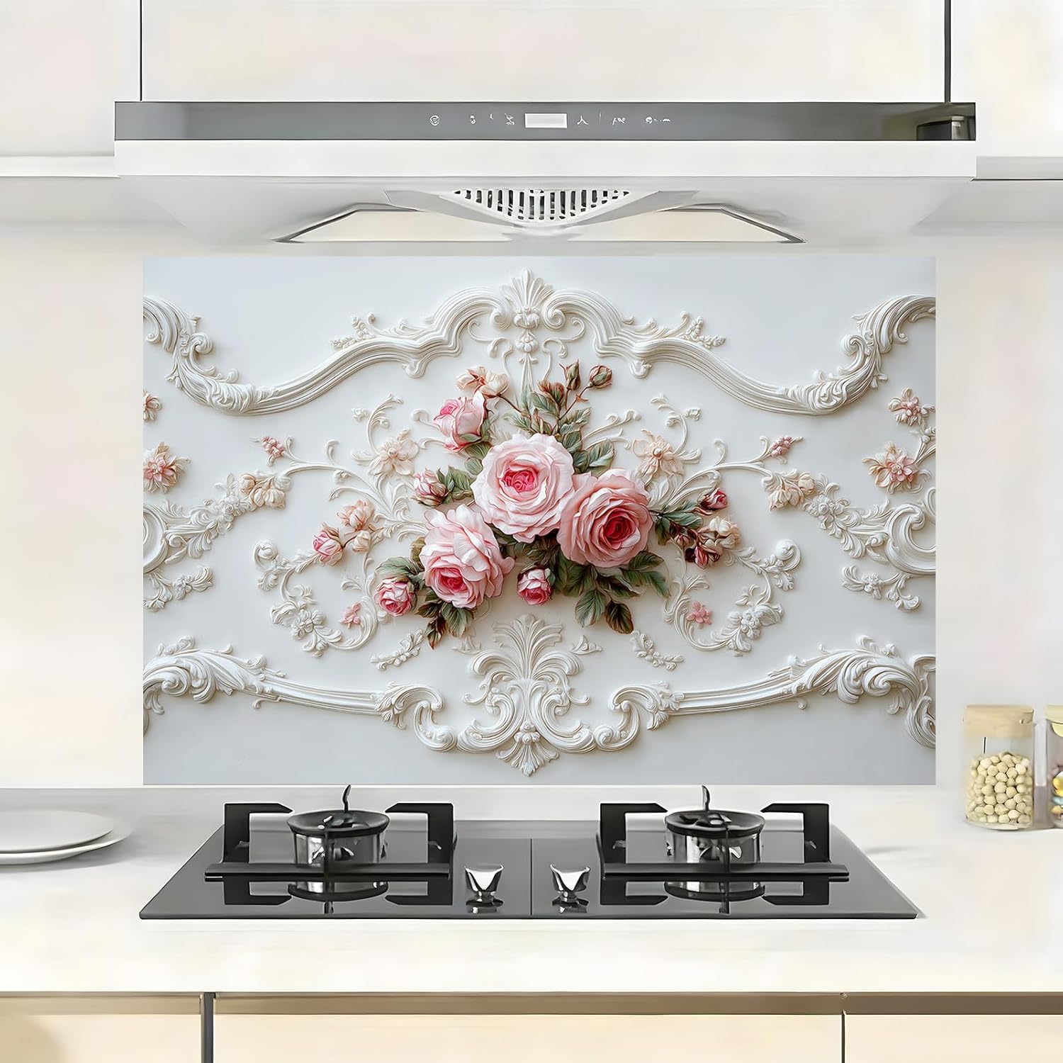 Kitchen Wallpaper Self-Adhesive Waterproof Sticker 23.6X35.4 Inches Stove Splash Guard Sticker Removable Wall Sticker Background Protection Film (Embossed Rose 2, 23.6x35.4inches)