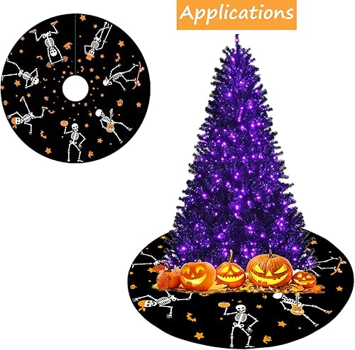 Miniatura 4 de Falda de esqueleto de árbol de Halloween de 36 pulgadas, divertidas calaveras de calabaza, calabaza negra y naranja, decoración del hogar,
