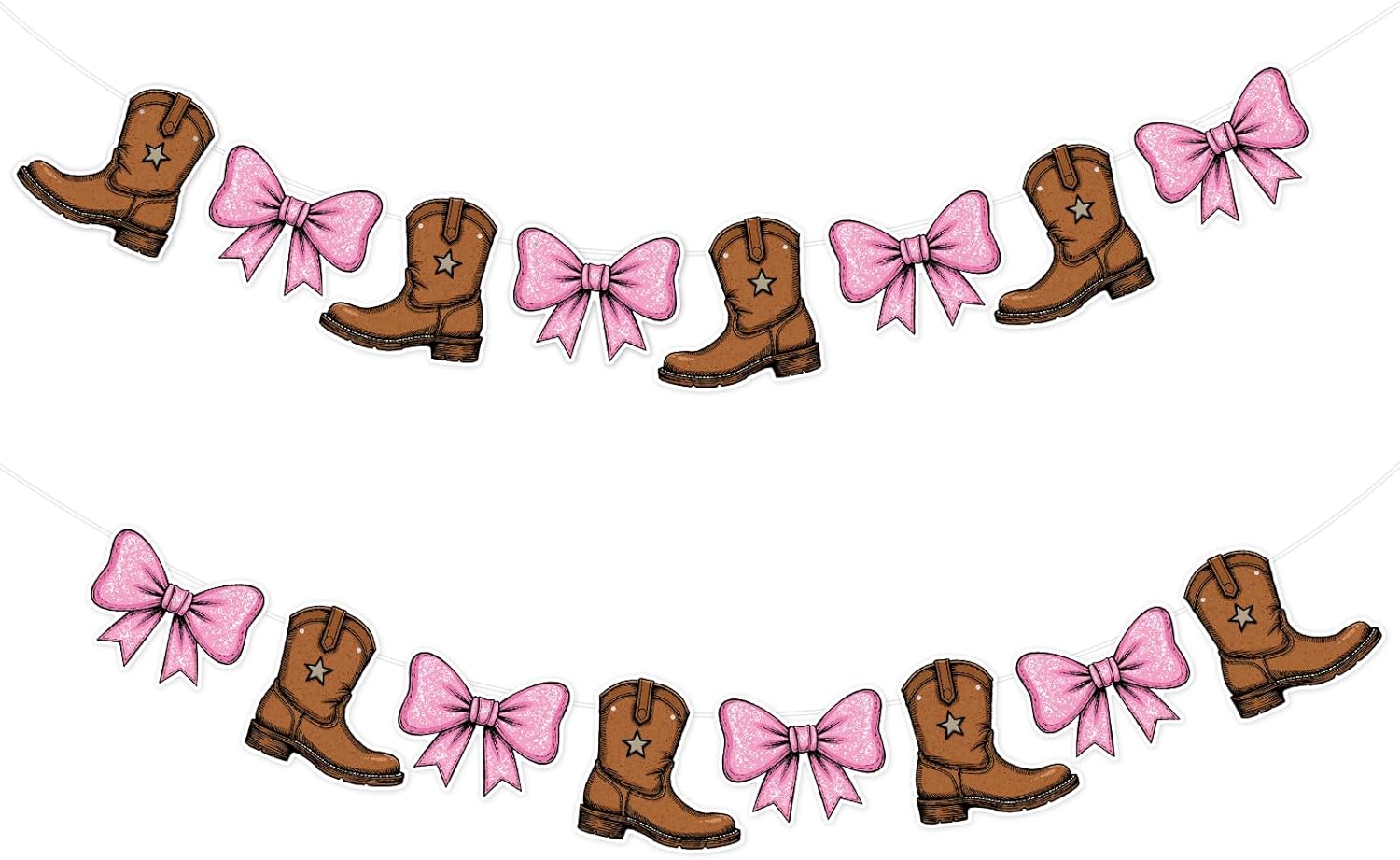 Boots Or Bows Gender Reveal Banner, Boots Or Bows Gender Reveal Decorations, Cowgirl Boot 1st Birthday Paper Garland Western Cowboy Or Cowgirl Baby Shower Supplies Party Decorations(Brown Pink)