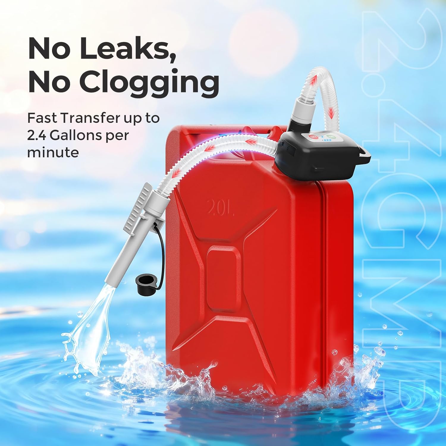 Rechargeable Fuel Transfer Pump with Auto Stop Sensor, Fast 3.2 GPM Flow Gas Can Pump Portable Fuel Pump, Lithium-Ion Battery Gas Transfer Pump for Oil, Diesel, Gasoline, Black - Image 3