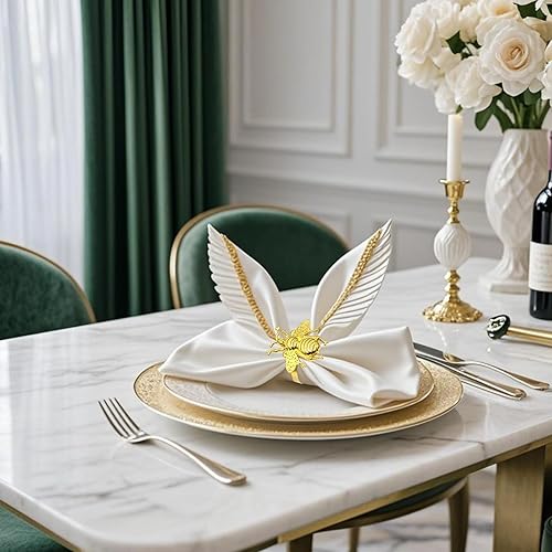 Miniatura 6 de Juego de 6 servilleteros con diseño de abeja dorada para bodas, jardín, fiestas, decoración de mesa de granja