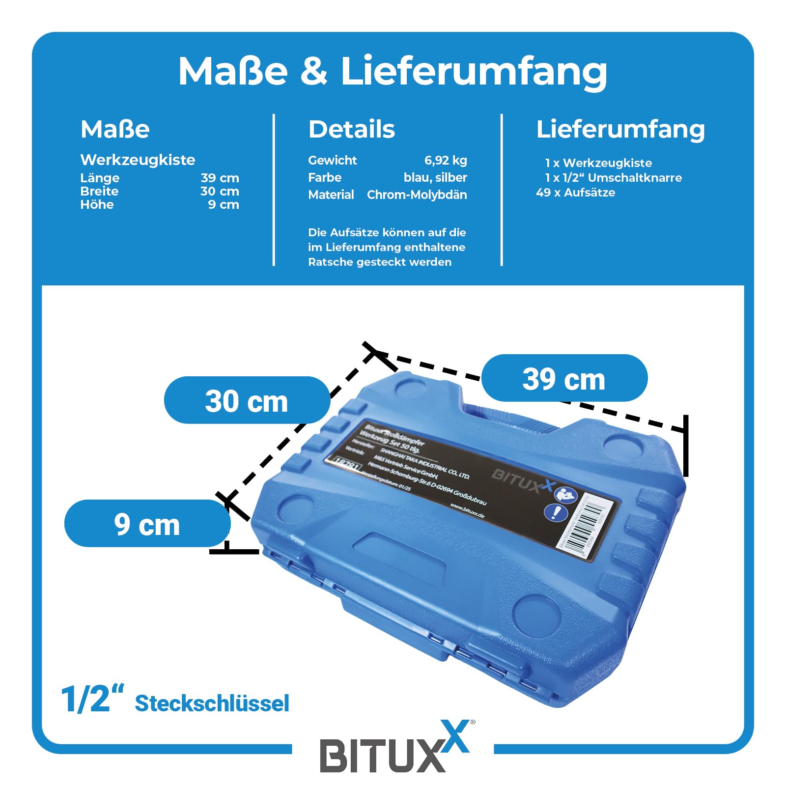 BITUXX 50 tlg. Stoßdämpfer Werkzeug Set Steckschlüssel Satz Domlager Dämpferschlüssel Federbein Schlüssel KFZ Auto