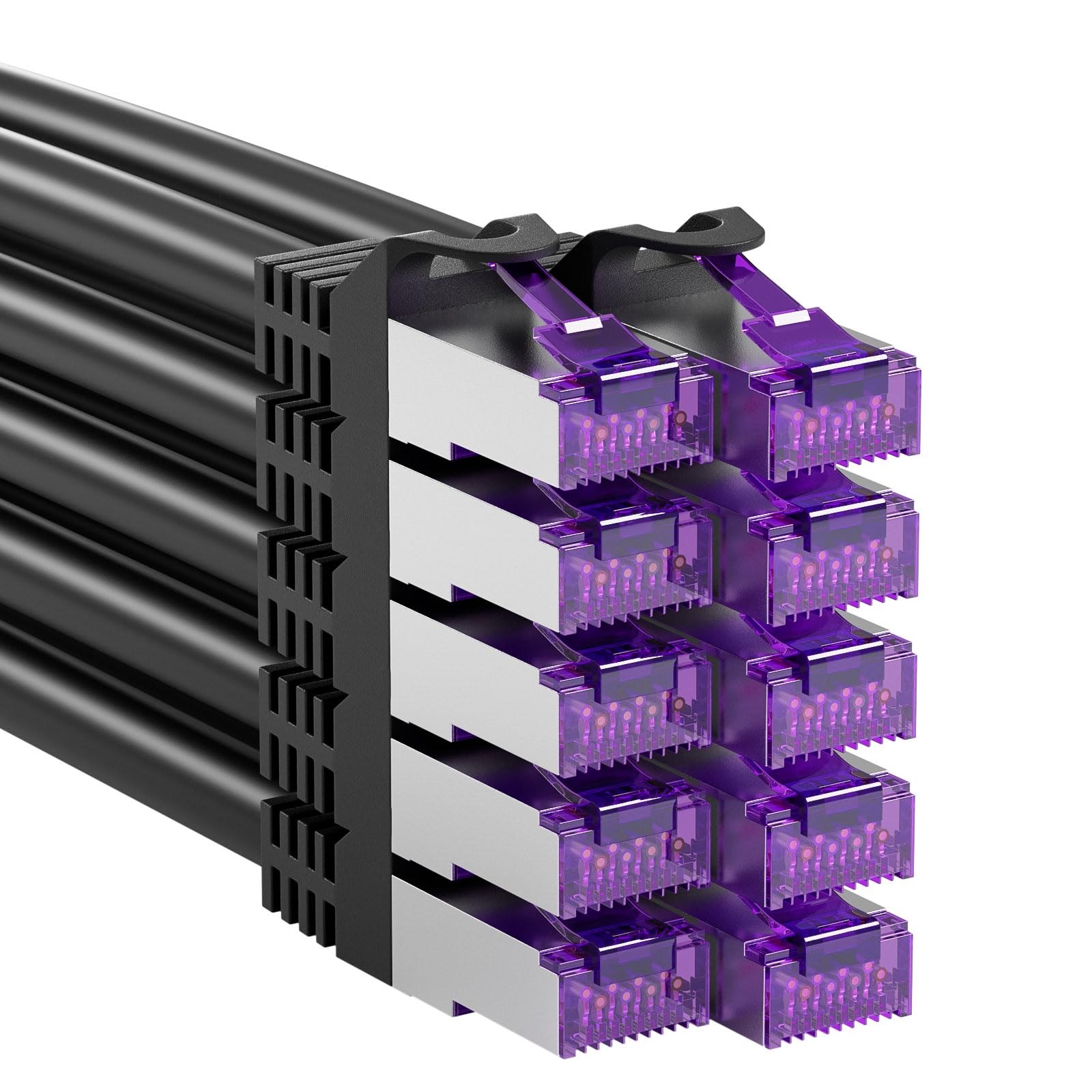 FGB 10 Gbps Patchkabel 2m x10, RJ45 Netzwerkkabel CAT 7, (SFTP PIMF Schirmung) Kupfer Ethernet Kabel 2 Meter, DSL LAN Kabel Kurz CAT7 CAT6 CAT5, Schwarz