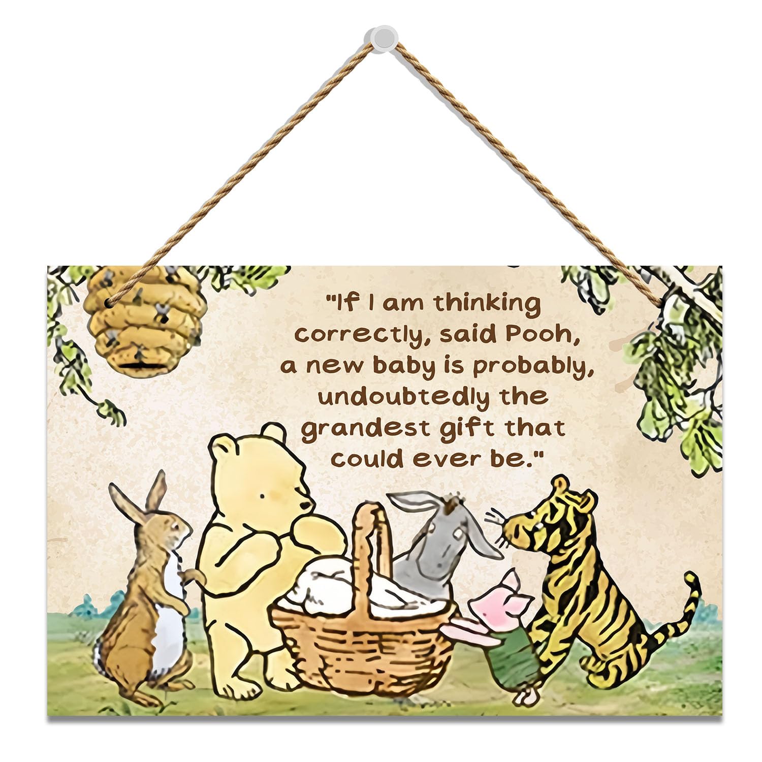 Hatzelou 1 pieza de centro de mesa clásico de Winnie para baby shower, con citas de Winnie, letrero colgante de pared de Pooh, regalos, adorable letrero de Winnie para el hogar, dormitorio, guardería, perfecto para decoración de fiesta de baby shower