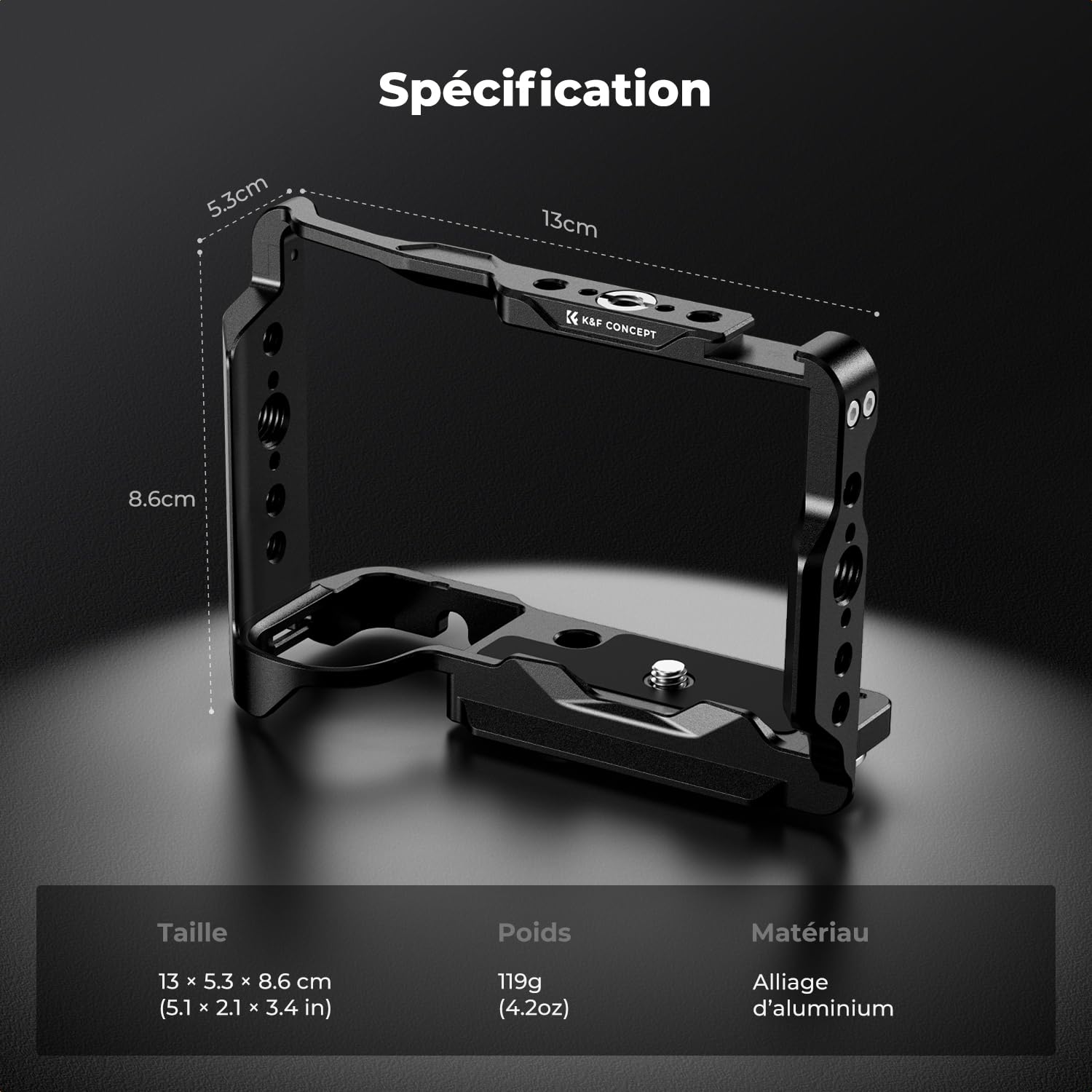 K&F CONCEPT Cage Compatible avec Sony ZV-E10 II en Aluminium Ultra Légère 119g Solide et Stable avec Cold Shoe Filetages 1/4" et 3/8" Base Arca Protection Silicone Démontage Rapide