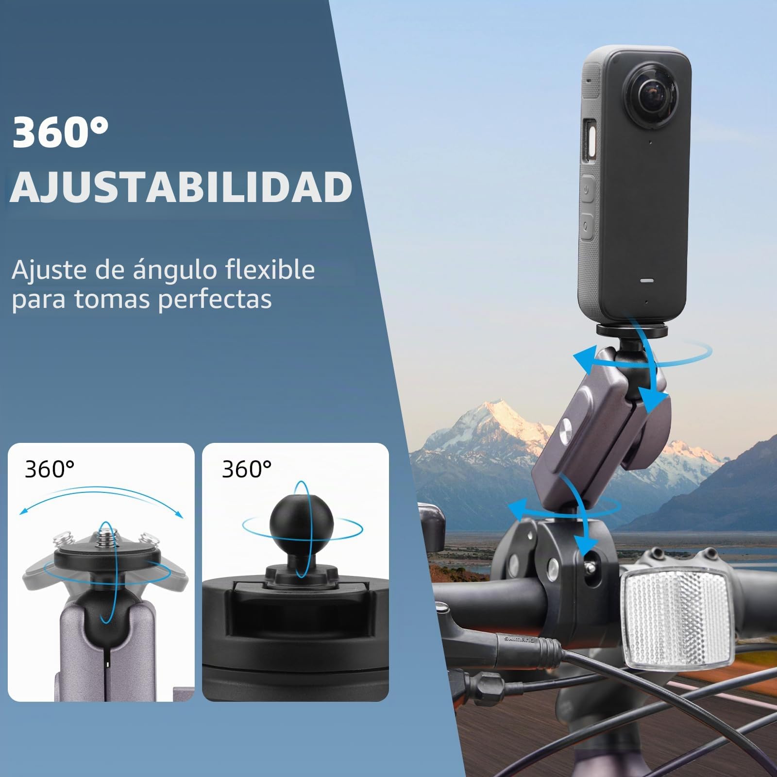 BRDRC - Soporte de bicicleta para 3 cámaras de bolsillo, para moto y mango de aluminio para Insta360 X3 X2 Ace Pro, para DJI Osmo Pocket 3 2 Mobile 6 4 Action 4 3, para GoPro Hero 12 11 10 9 8