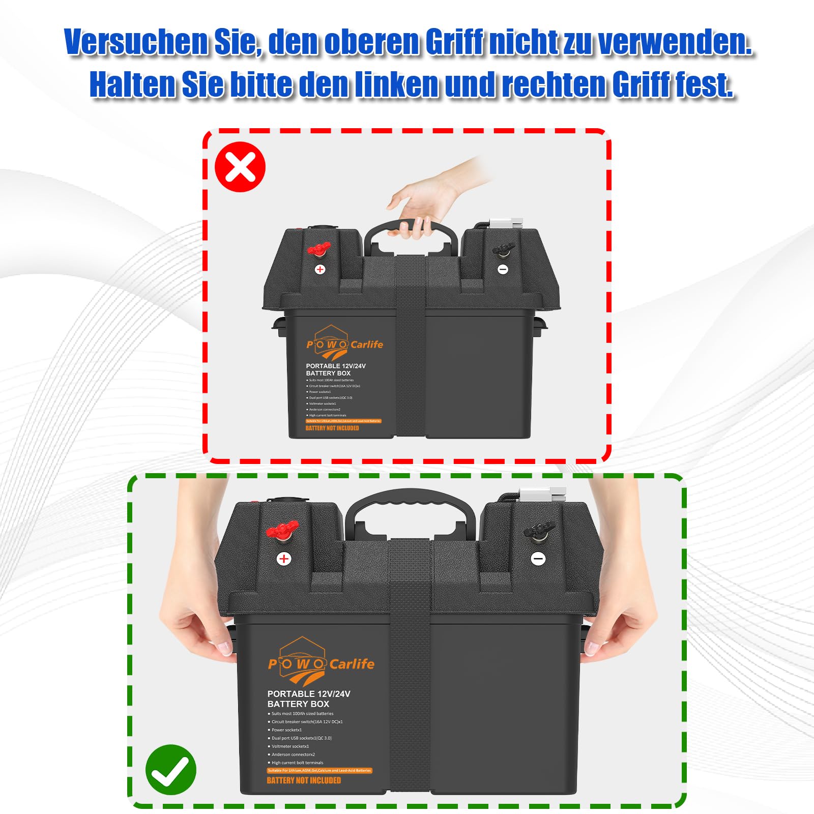 Smart Battery Box Power Center mit USB- und DC-Anschlüssen, QC3.0+PD-Schnellladegerät Gruppe 24-31 Batteriebox für Wohnmobil, Anhänger, Boot, Lifepo4, Lithium