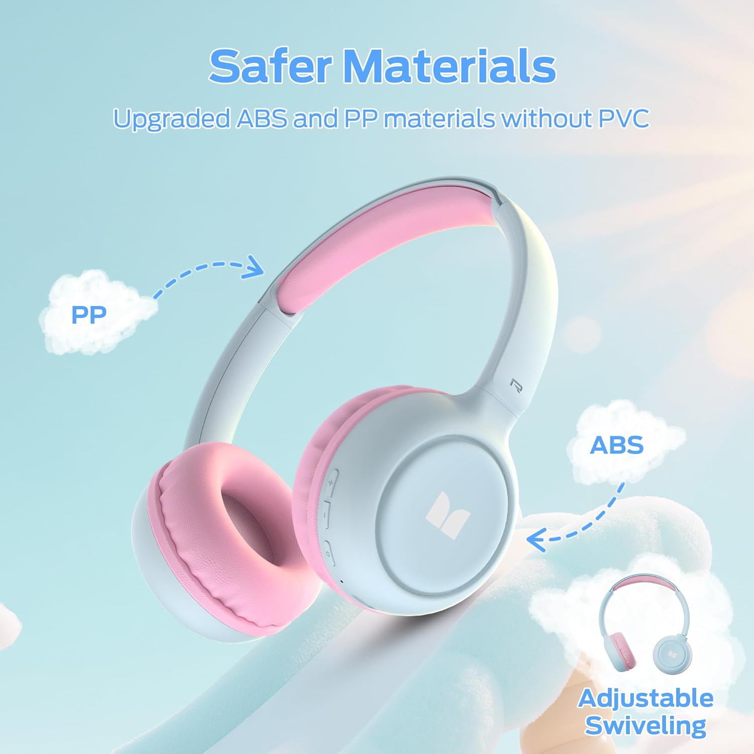 Monster Cute SK100 Kids Bluetooth Headphones, 85/94dB Safe Volume Limited, 60 Hours Playtime, Bluetooth 6.0, On-Ear Toddler Headsets with Built-in Mic, Lightweight Wireless Headphones for Kids, Pink - Image 2