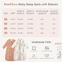 Vista 6 de Yoofoss - Saco de dormir para bebé de 0 a 6 meses, manta de manga larga para bebé, 100% algodón, TOG 0.5, cremallera de 2 vías, saco de dormir