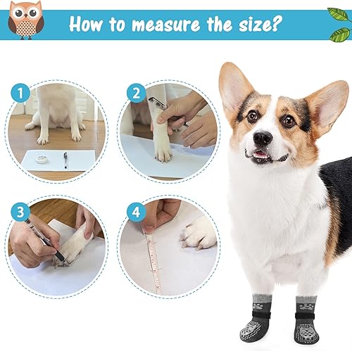 Miniatura 8 de SCENEREAL Calcetines antideslizantes de doble cara para perro con correas ajustables calcetines antideslizantes para perros para suelos de madera