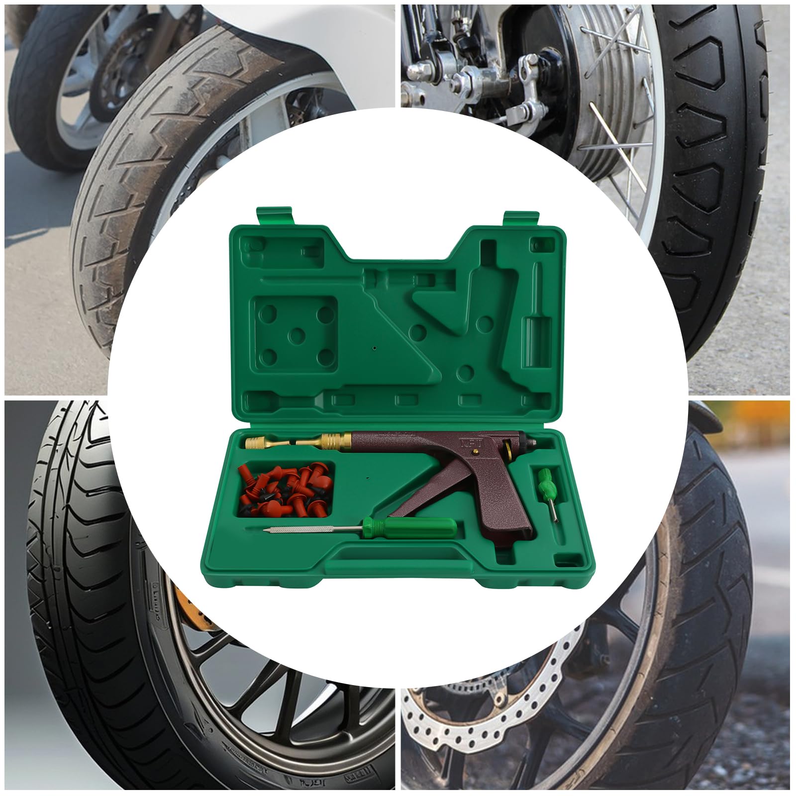 Kit pistola per riparazione pneumatici, strumenti di riparazione senza camera d'aria con ugello sonda a fungo per moto, camion, ATV, trattore, rimorchio, soluzione completa per la riparazione di