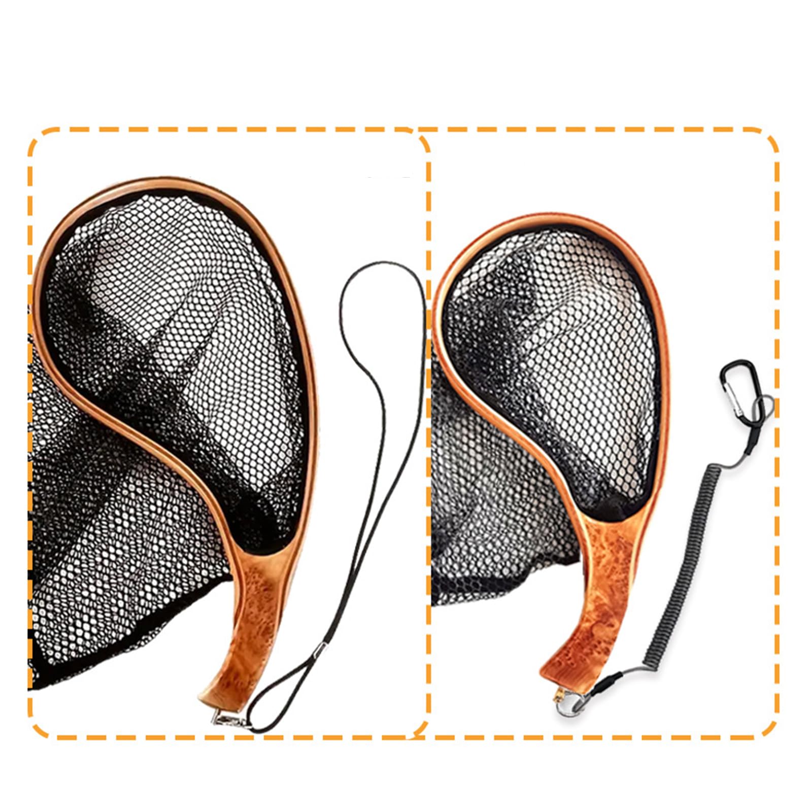 Malla reforzada con diseño de secado de enredos | Malla de nailon seco, mango de madera curvado, agarre ergonómico, diseño de secado, equipo de pesca al aire libre