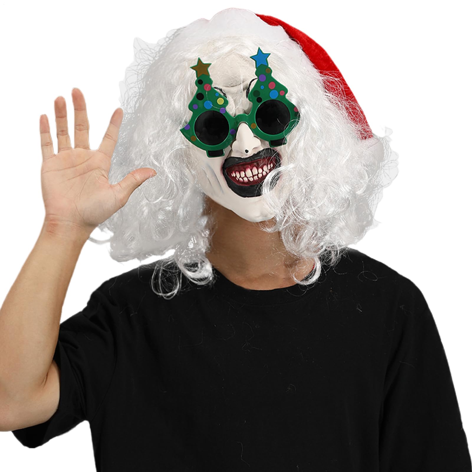 Christmas Clown , Terrifying Clown | Face Cover Terror with Glasses | Christmas Costume Accessories, Horror Accessory, with Bright Colours for