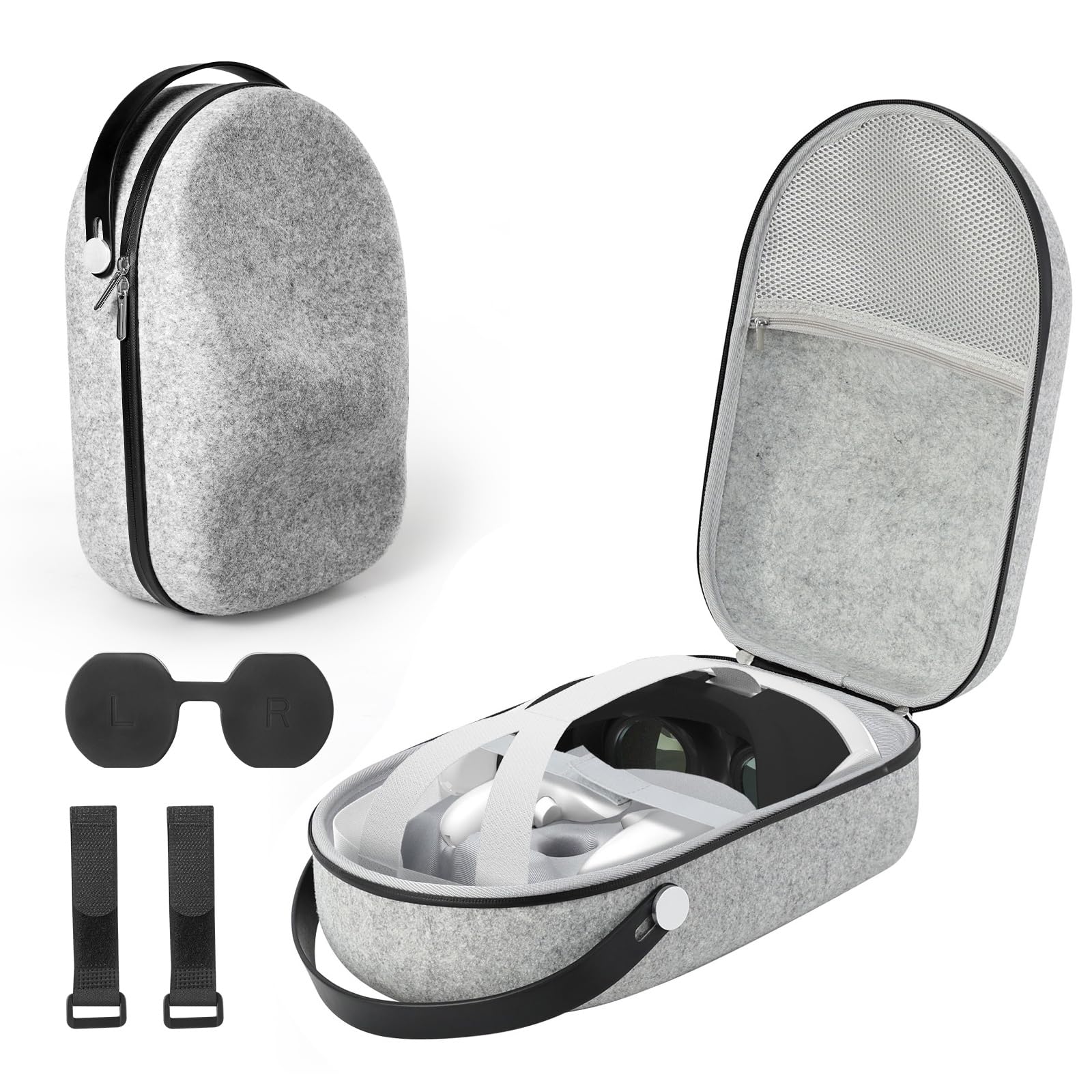 SHEAWA Hard Travel Case for Meta Quest 3,Leather Hand Strap Storage Bag with Quest 3 VR Accessories, Gray, Modern-image-5