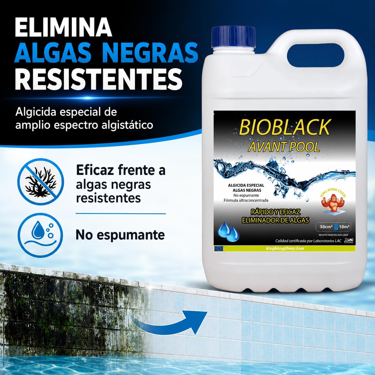 Algicida BIOBLACK contra el Alga Negra 5 L - El algicida mas Potente - Incompatible Liner