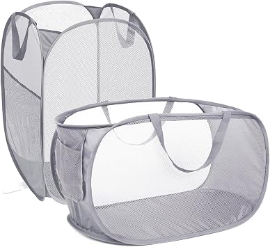 2 Pack Laundry Hamper Baskets, Collapsible Laundry Baskets Durable Tear-resistant with Side Pocket Reinforced Carry Handles