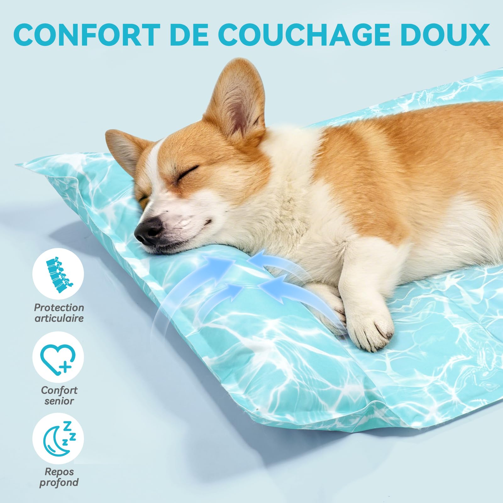 Pawtasy Tapis Rafraîchissant pour Grand Chien avec Coussin, Gel Auto-Rafraîchissant, Tapis Fraîcheur Résistant & Étanche, XL 100 x 60 cm