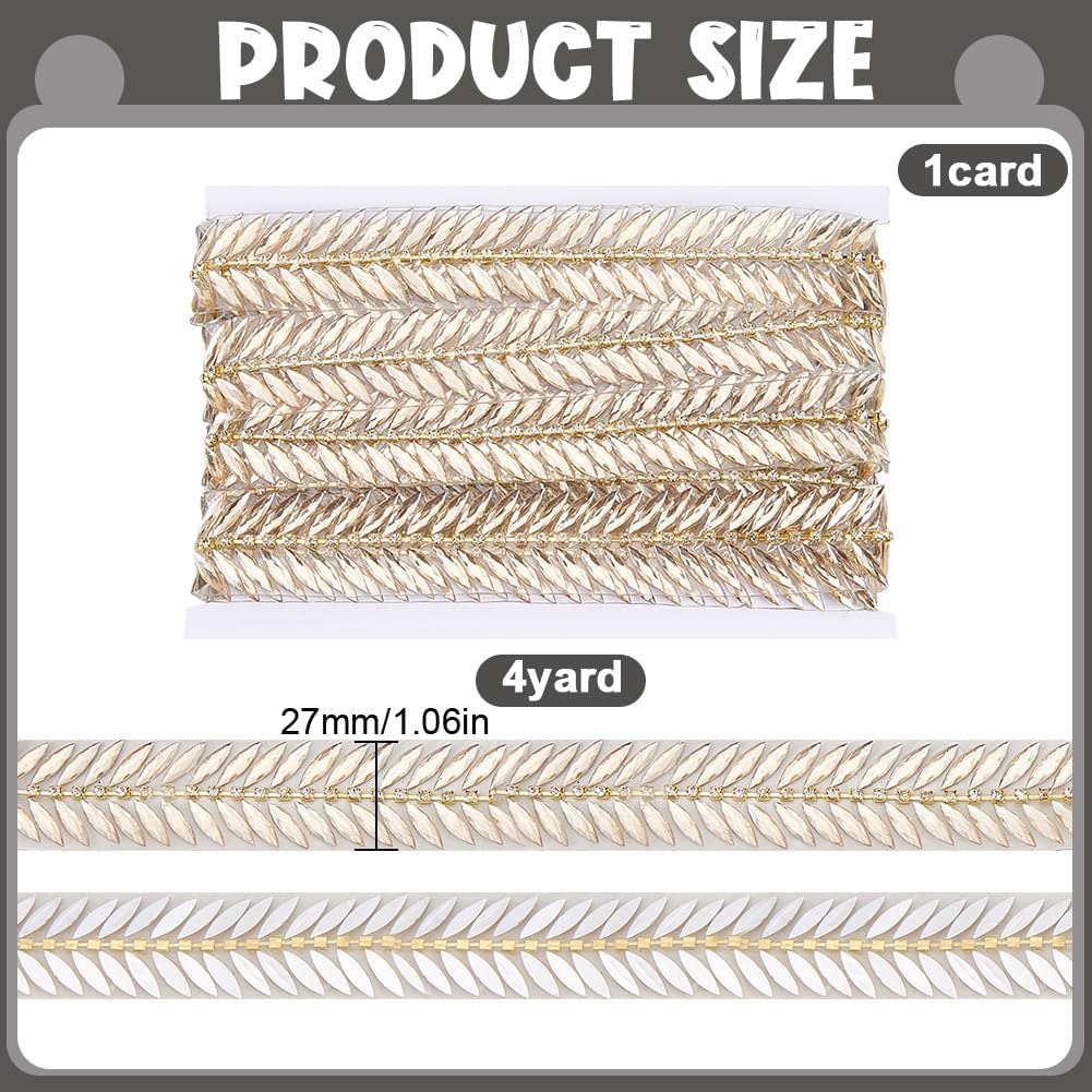 4 Yards Iron on Rhinestone Trim 1" Wide Bedazzling Rhinestone Ribbon Strip Hotfix Crystal Applique Chain Trim for Clothing DIY Crafts Wedding Dress Decoration (Champagne Gold)