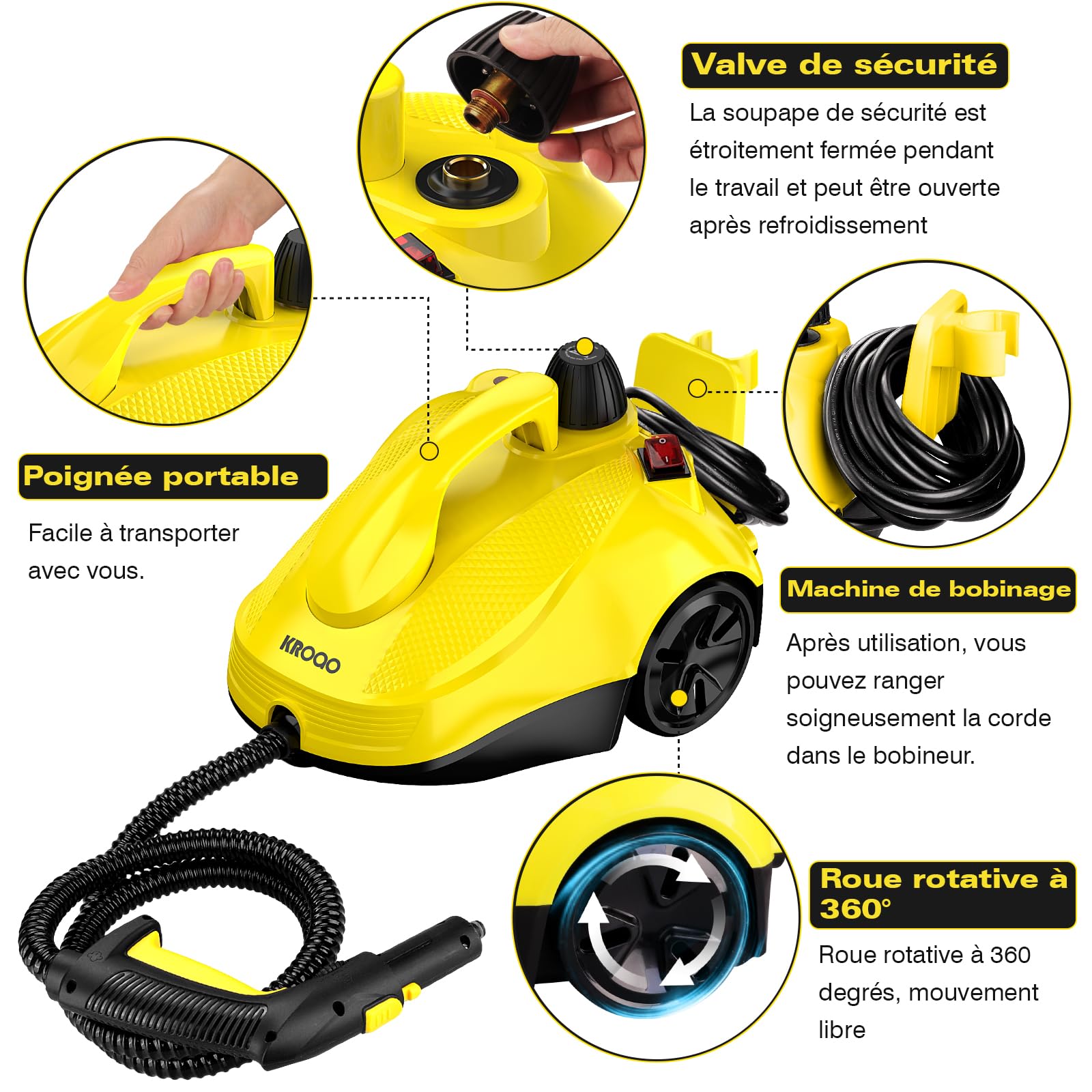 Nettoyeur vapeur multi-usages avec 23 accessoires, pour retirer le papier peint, le sol, la moquette, le canapé, les meubles rembourrés, la voiture, le carrelage, le rembourrage, la salle de