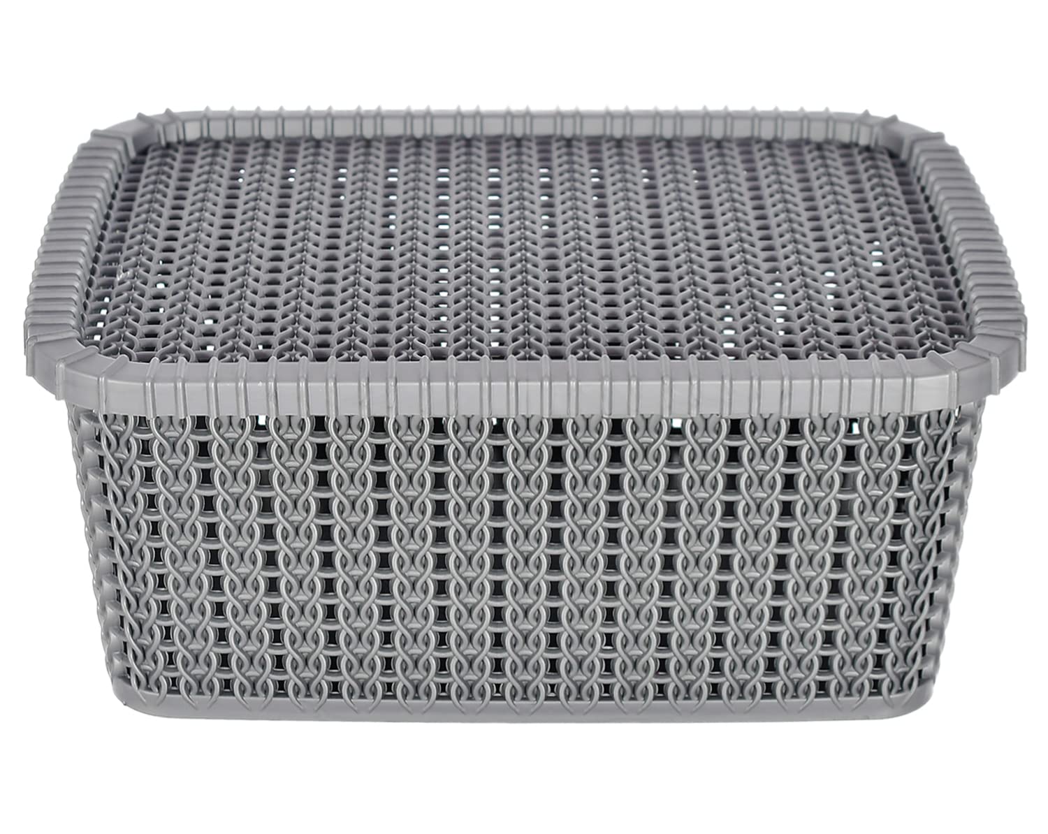 Heart Home Multipurposes Large M 20 Plastic Basket, Organizer For Kitchen, Countertop, Cabinet, Bathroom With Lid (Grey) -46HH070