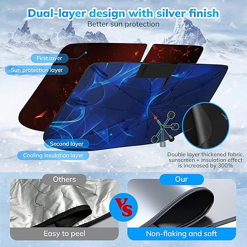 Miniatura 4 de Parasol para parabrisas de automóvil, diseño de doble capa, revestimiento de 5 capas con bloqueo UV. Bloquea hasta el 99% de los rayos UV, reduce el